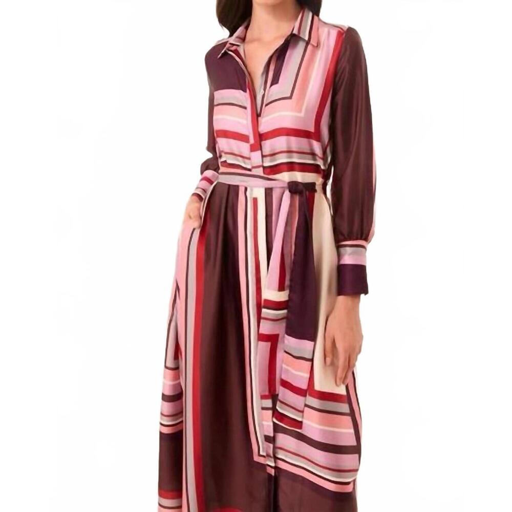 NEW MISA LOS ANGELES herminia midi dress in chocolate geo stripe - Picture 7 of 8